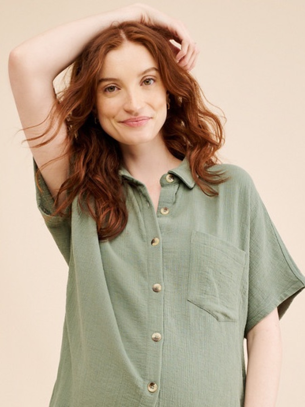 Hatch Olive Green Button-Front Shirt